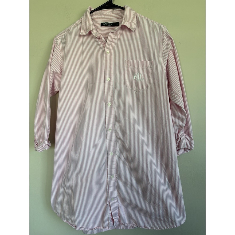 Lauren Ralph Lauren Black Label Pajama Sleep Shirt Pink Striped Cotton SMALL